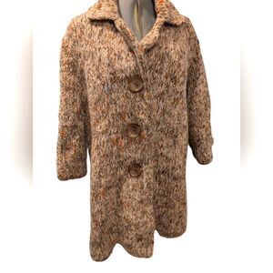 Vintage 60s 70s Women's Brown Yarn Knit Tweed Jacket Coat‎ MCM